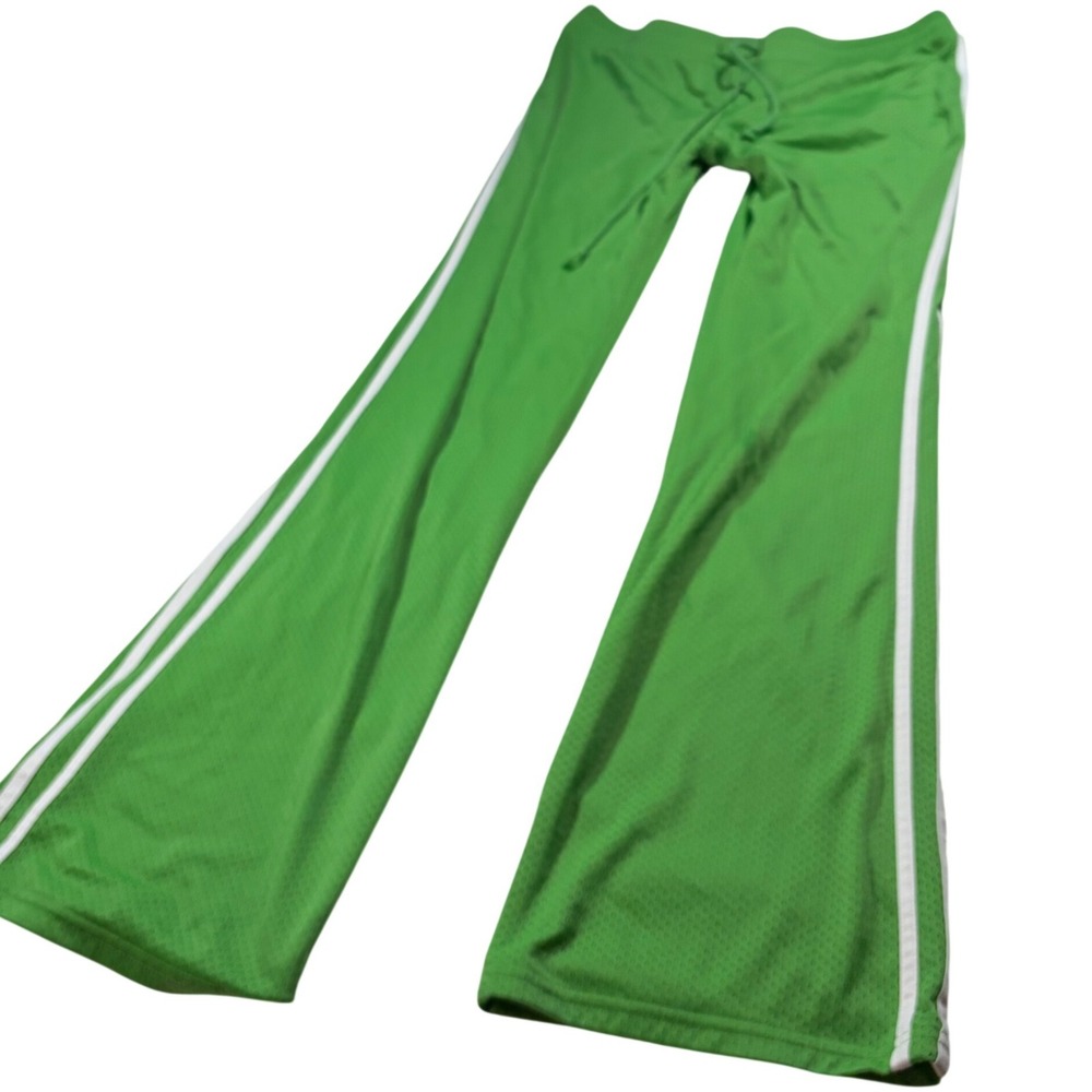 Y2K Workout Lowrise Express Green Mesh Track Pants White Side Stripe Wide Leg S